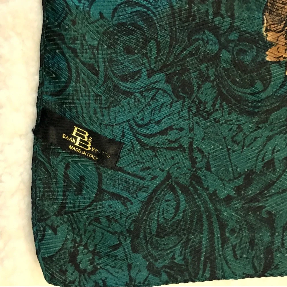 Vintage Scarf Fruit Pomegranate Floral Green‎ Brown Square Christmas